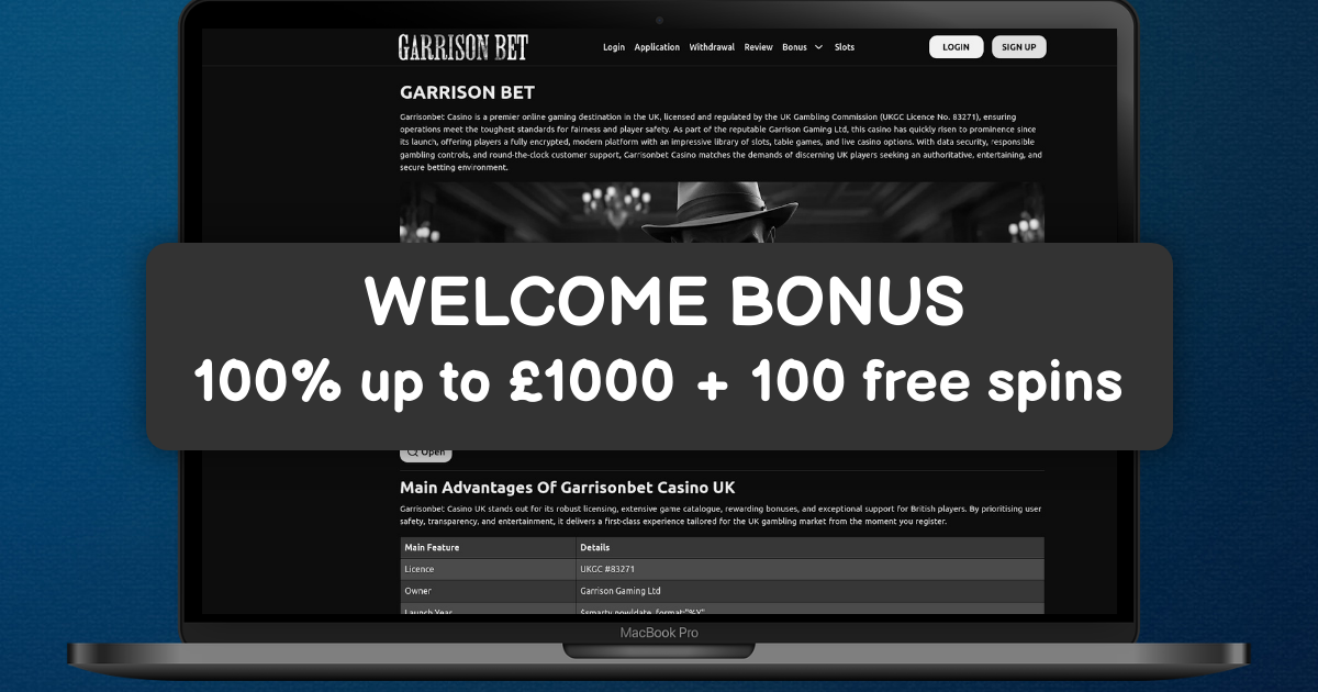 GarrisonBet Casino welcome bonus